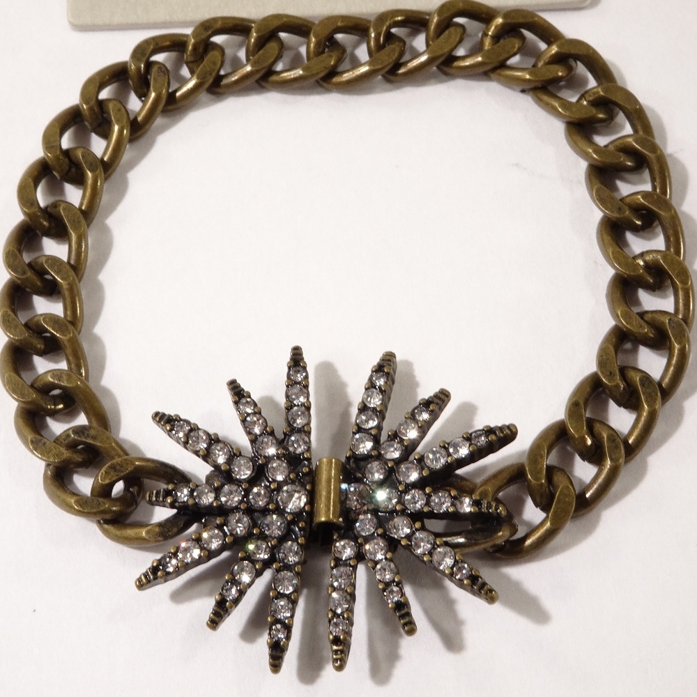 Banana Republic Crystal Burst brass clasp Link Bracelet NWT 50